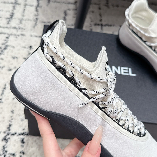 CHANEL 26S LACE-UP SNEAKERS IN WHITE SUEDE