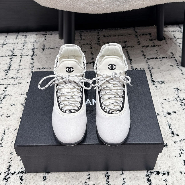 CHANEL 26S LACE-UP SNEAKERS IN WHITE SUEDE
