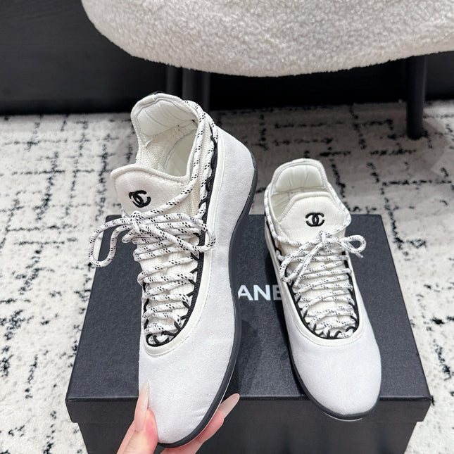 CHANEL 26S LACE-UP SNEAKERS IN WHITE SUEDE