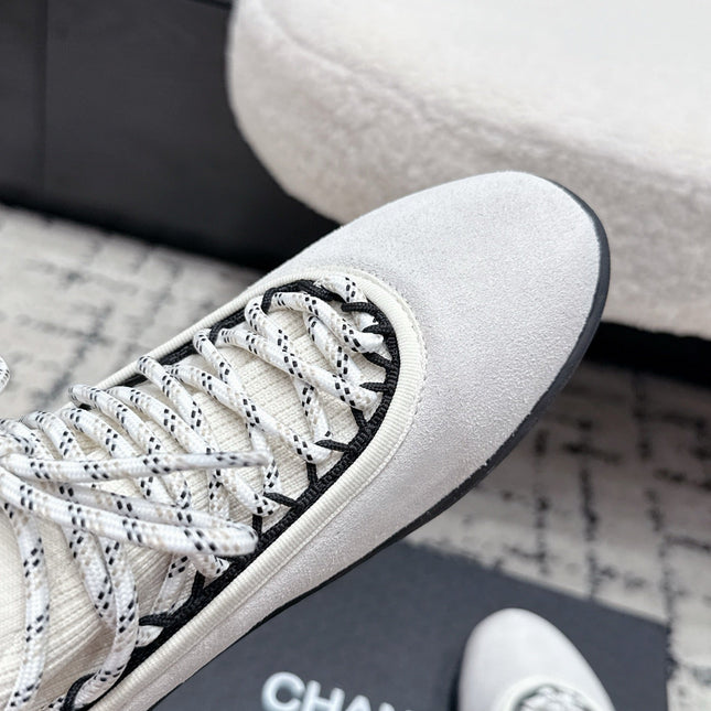 CHANEL 26S LACE-UP SNEAKERS IN WHITE SUEDE