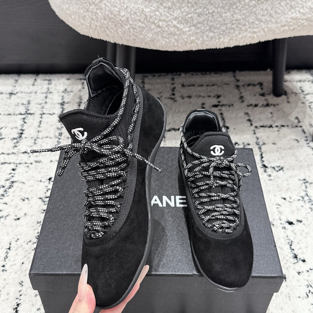CHANEL 26S LACE-UP SNEAKERS IN BLACK SUEDE