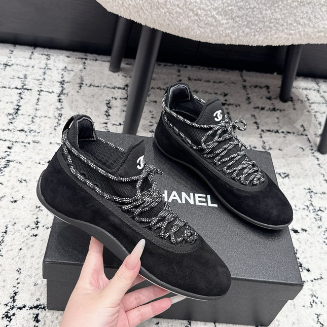 CHANEL 26S LACE-UP SNEAKERS IN BLACK SUEDE