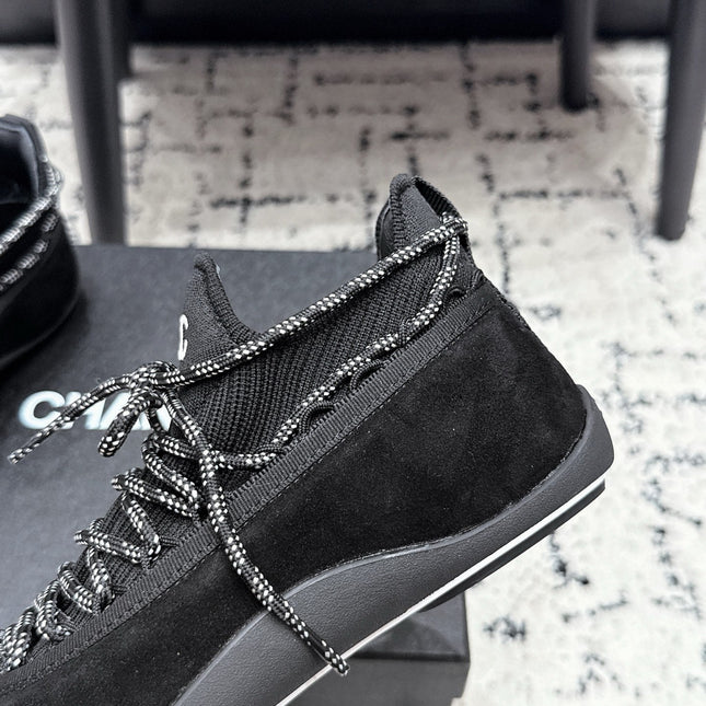 CHANEL 26S LACE-UP SNEAKERS IN BLACK SUEDE