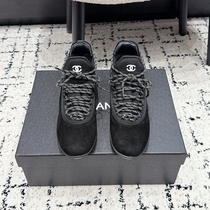 CHANEL 26S LACE-UP SNEAKERS IN BLACK SUEDE