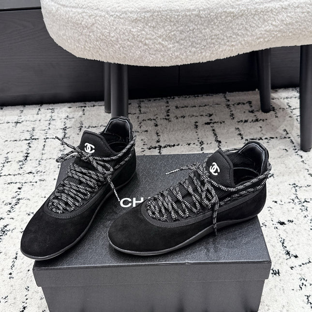 CHANEL 26S LACE-UP SNEAKERS IN BLACK SUEDE