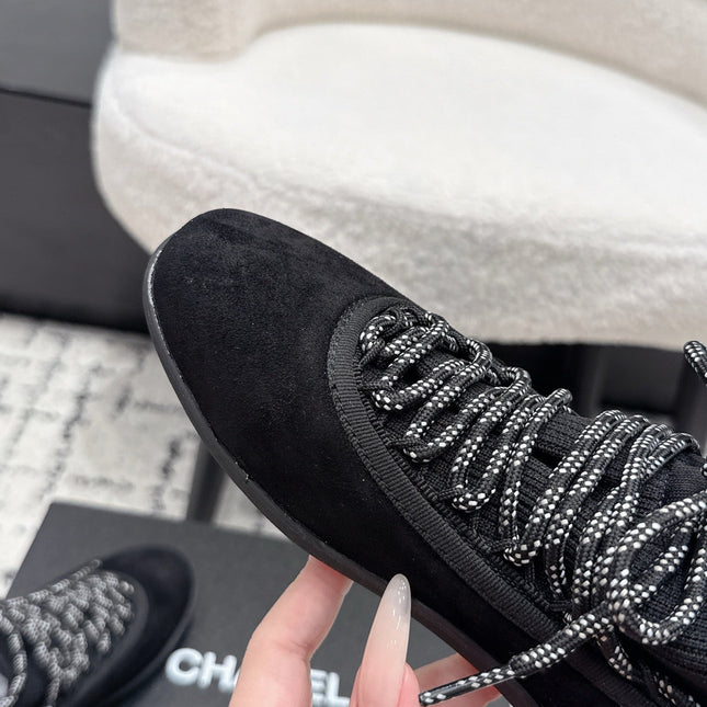 CHANEL 26S LACE-UP SNEAKERS IN BLACK SUEDE