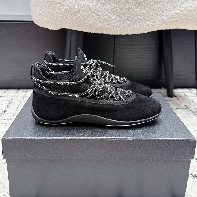 CHANEL 26S LACE-UP SNEAKERS IN BLACK SUEDE