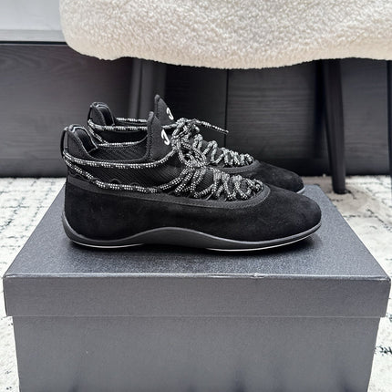 CHANEL 26S LACE-UP SNEAKERS IN BLACK SUEDE