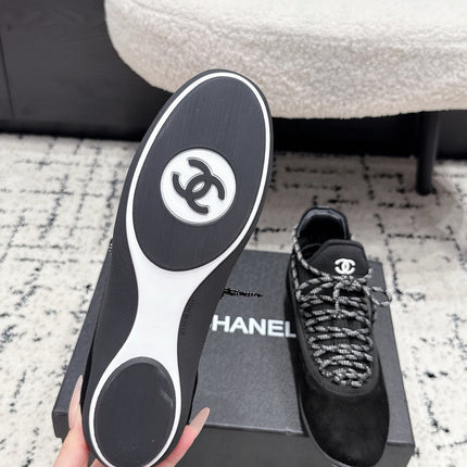 CHANEL 26S LACE-UP SNEAKERS IN BLACK SUEDE