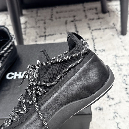 CHANEL 26S LACE-UP SNEAKERS IN BLACK FABRIC AND LAMBSKIN