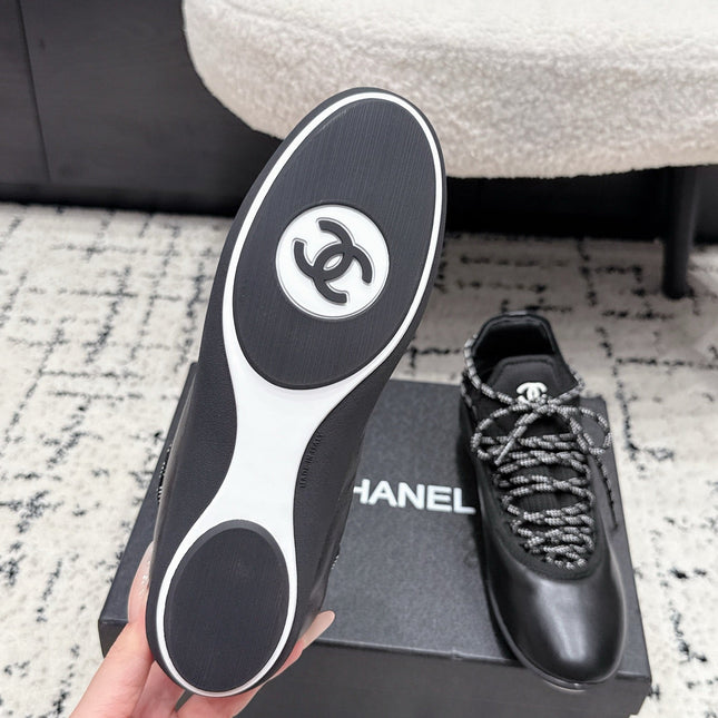 CHANEL 26S LACE-UP SNEAKERS IN BLACK FABRIC AND LAMBSKIN