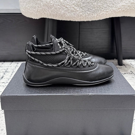 CHANEL 26S LACE-UP SNEAKERS IN BLACK FABRIC AND LAMBSKIN
