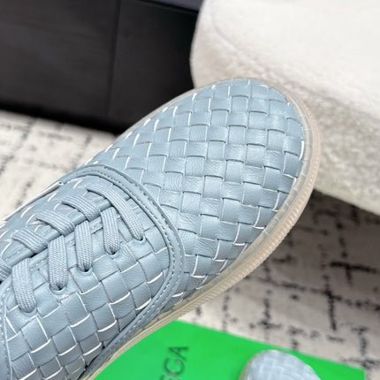 BOTTEGA VENETA 26S SNEAKERS IN LIGHT BLUE GREY WOVEN LAMBSKIN