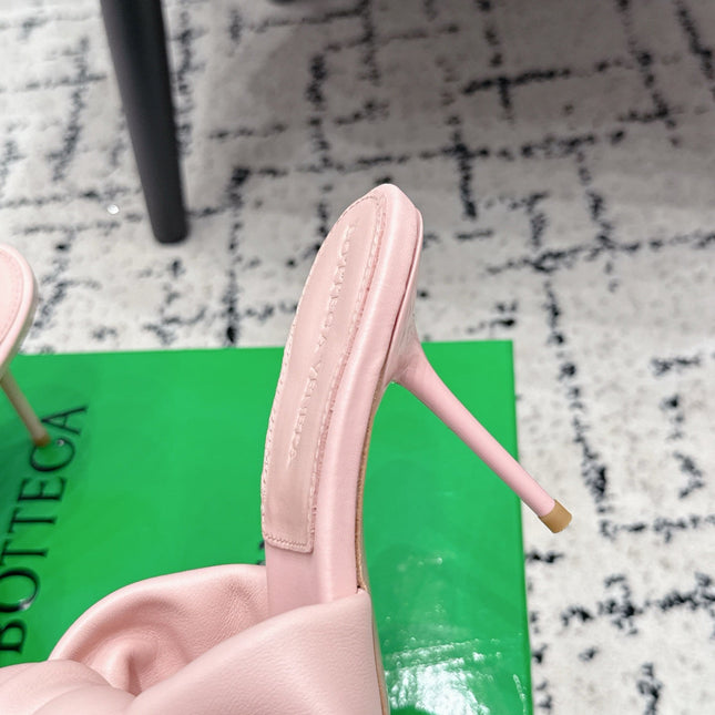 BOTTEGA VENETA 26S TWIST-STRAP HIGH-HEEL SANDALS 90 MM IN LIGHT PINK LAMBSKIN