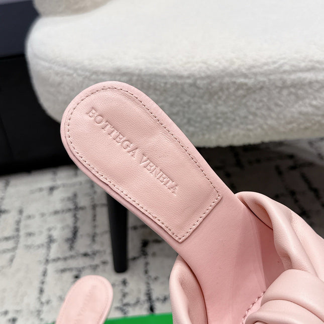 BOTTEGA VENETA 26S TWIST-STRAP HIGH-HEEL SANDALS 90 MM IN LIGHT PINK LAMBSKIN