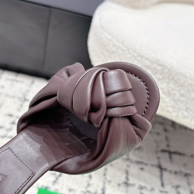 BOTTEGA VENETA 26S TWIST-STRAP HIGH-HEEL SANDALS 90 MM IN DARK BROWN LAMBSKIN