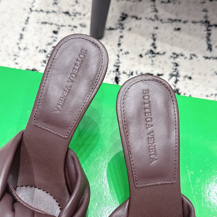 BOTTEGA VENETA 26S TWIST-STRAP HIGH-HEEL SANDALS 90 MM IN DARK BROWN LAMBSKIN