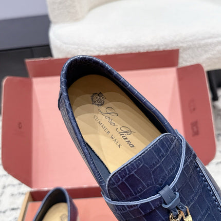 LP 26S SUMMER CHARMS WALK LOAFER IN DARK BLUE CROCODILE CALFSKIN GOLD HARDWARE