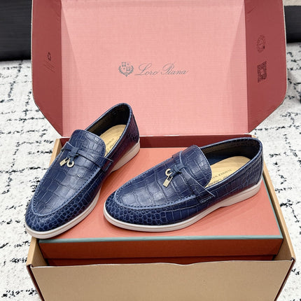 LP 26S SUMMER CHARMS WALK LOAFER IN DARK BLUE CROCODILE CALFSKIN GOLD HARDWARE