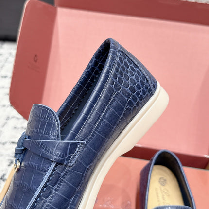 LP 26S SUMMER CHARMS WALK LOAFER IN DARK BLUE CROCODILE CALFSKIN GOLD HARDWARE