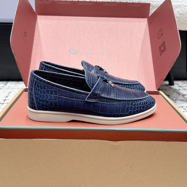 LP 26S SUMMER CHARMS WALK LOAFER IN DARK BLUE CROCODILE CALFSKIN GOLD HARDWARE