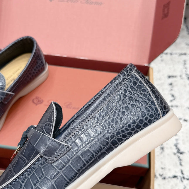 LP 26S SUMMER CHARMS WALK LOAFER IN BLUE GREY CROCODILE CALFSKIN GOLD HARDWARE