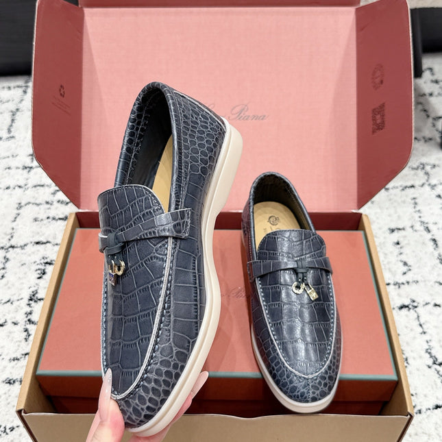 LP 26S SUMMER CHARMS WALK LOAFER IN BLUE GREY CROCODILE CALFSKIN GOLD HARDWARE