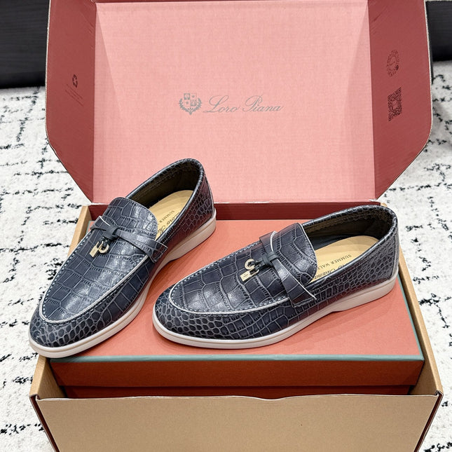 LP 26S SUMMER CHARMS WALK LOAFER IN BLUE GREY CROCODILE CALFSKIN GOLD HARDWARE