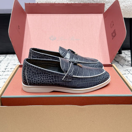 LP 26S SUMMER CHARMS WALK LOAFER IN BLUE GREY CROCODILE CALFSKIN GOLD HARDWARE
