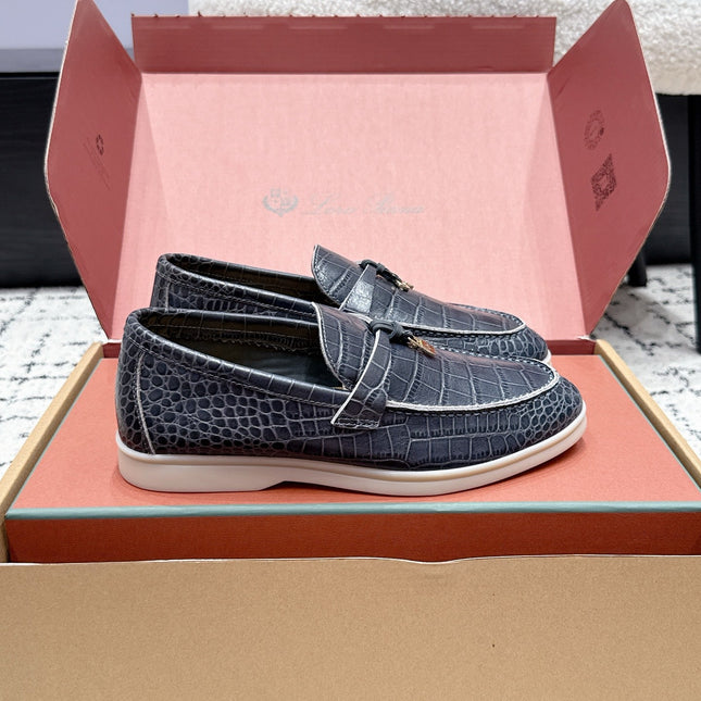 LP 26S SUMMER CHARMS WALK LOAFER IN BLUE GREY CROCODILE CALFSKIN GOLD HARDWARE