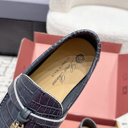 LP 26S SUMMER CHARMS WALK LOAFER IN BLUE GREY CROCODILE CALFSKIN GOLD HARDWARE