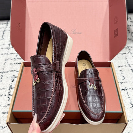 LP 26S SUMMER CHARMS WALK LOAFER IN DARK BROWN CROCODILE CALFSKIN GOLD HARDWARE
