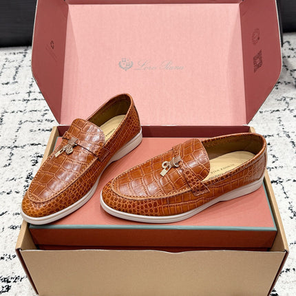 LP 26S SUMMER CHARMS WALK LOAFER IN CARAMEL BROWN CROCODILE CALFSKIN GOLD HARDWARE