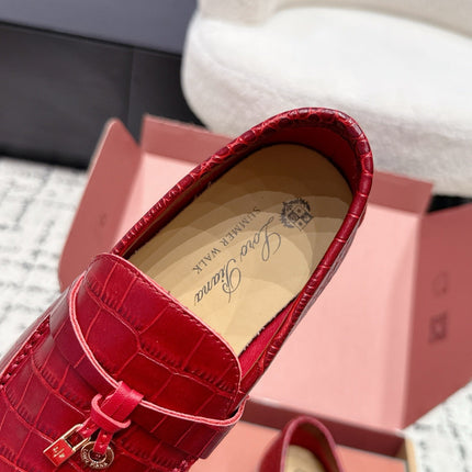LP 26S SUMMER CHARMS WALK LOAFER IN DARK RED CROCODILE CALFSKIN GOLD HARDWARE