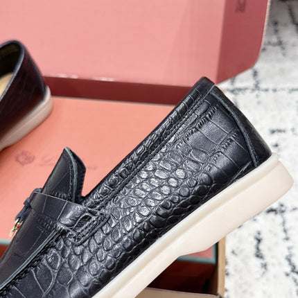 LP 26S SUMMER CHARMS WALK LOAFER IN BLACK CROCODILE CALFSKIN GOLD HARDWARE