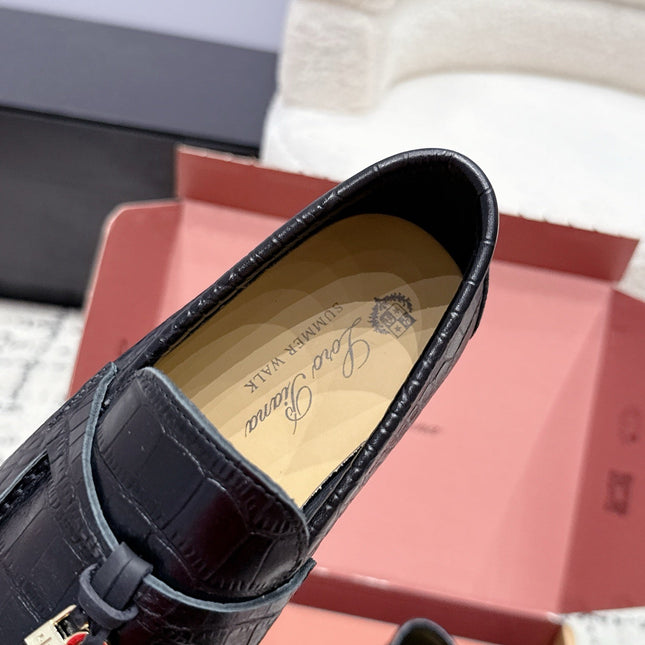LP 26S SUMMER CHARMS WALK LOAFER IN BLACK CROCODILE CALFSKIN GOLD HARDWARE