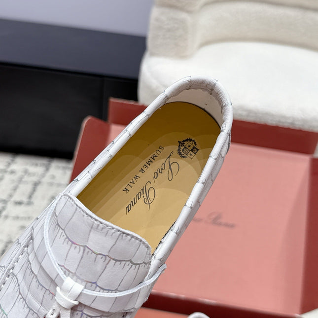 LP 26S SUMMER CHARMS WALK LOAFER IN WHITE CROCODILE CALFSKIN SILVER HARDWARE