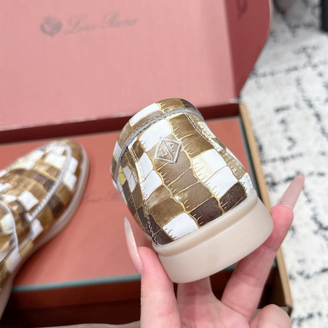 LP 26S SUMMER CHARMS WALK LOAFER IN WHITE BROWN CROCODILE CALFSKIN GOLD HARDWARE