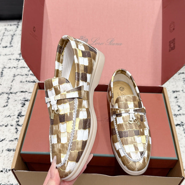 LP 26S SUMMER CHARMS WALK LOAFER IN WHITE BROWN CROCODILE CALFSKIN GOLD HARDWARE