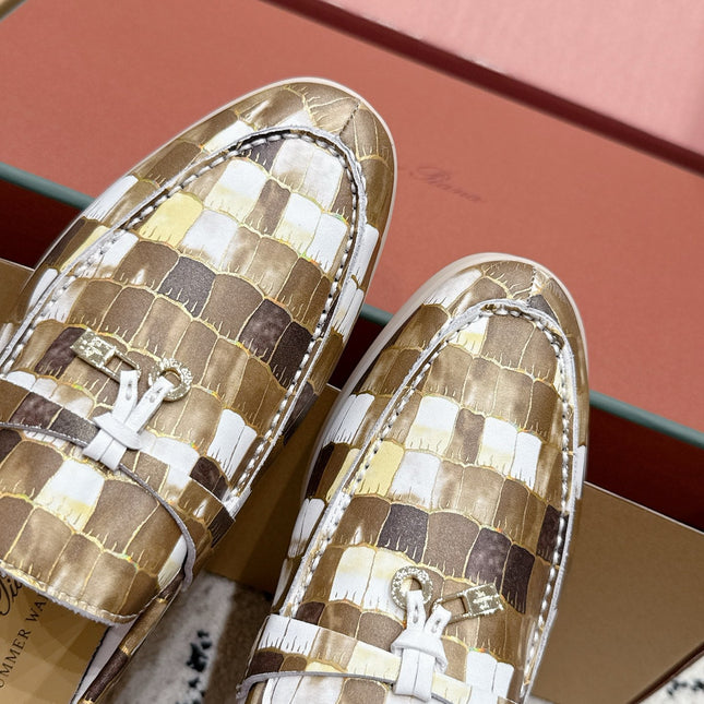LP 26S SUMMER CHARMS WALK LOAFER IN WHITE BROWN CROCODILE CALFSKIN GOLD HARDWARE