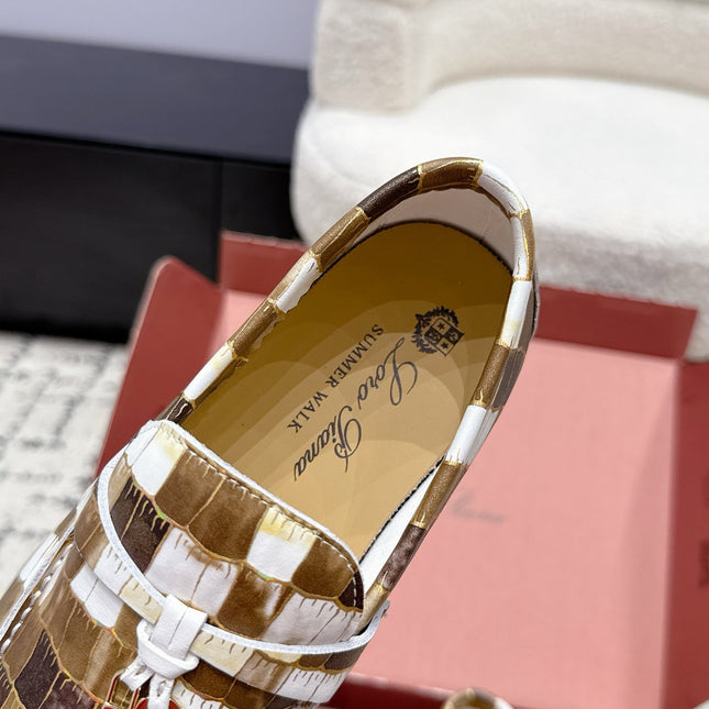 LP 26S SUMMER CHARMS WALK LOAFER IN WHITE BROWN CROCODILE CALFSKIN GOLD HARDWARE