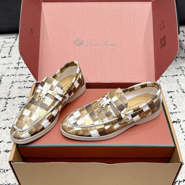 LP 26S SUMMER CHARMS WALK LOAFER IN WHITE BROWN CROCODILE CALFSKIN GOLD HARDWARE