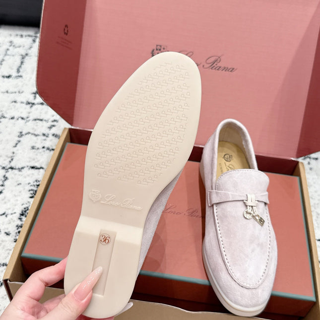 LP 26S SUMMER CHARMS WALK LOAFER IN LIGHT PINK GREY SUEDE GOLD HARDWARE
