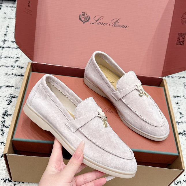LP 26S SUMMER CHARMS WALK LOAFER IN LIGHT PINK GREY SUEDE GOLD HARDWARE