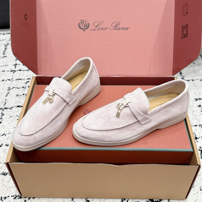 LP 26S SUMMER CHARMS WALK LOAFER IN LIGHT PINK GREY SUEDE GOLD HARDWARE