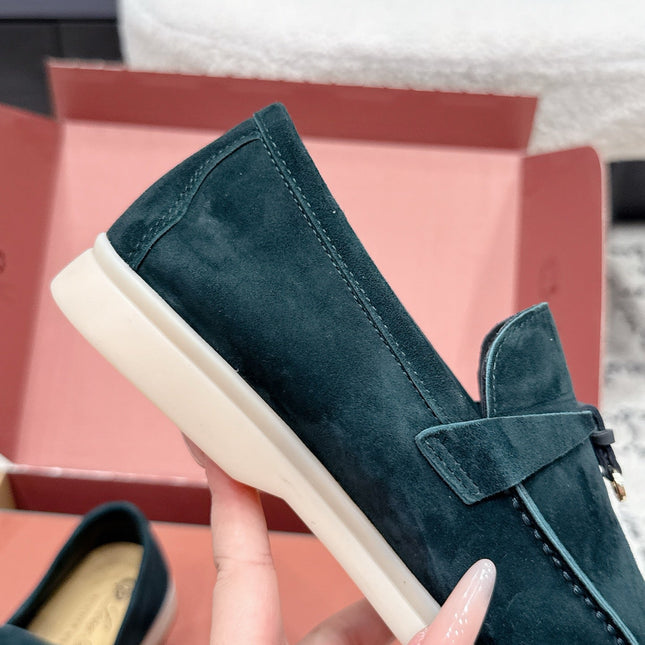 LP 26S SUMMER CHARMS WALK LOAFER IN DEEP TEAL GREEN SUEDE GOLD HARDWARE