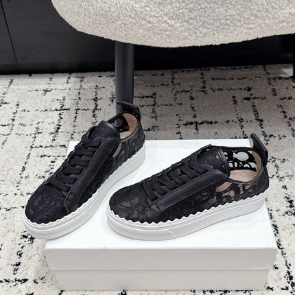 CHLOE 26S SNEAKERS IN BLACK LACE AND CALFSKIN