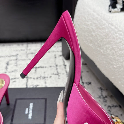 YSL 26S HEELED MULES 105 MM IN PINK SATIN