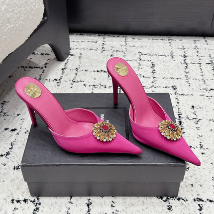 YSL 26S HEELED MULES 105 MM IN PINK SATIN