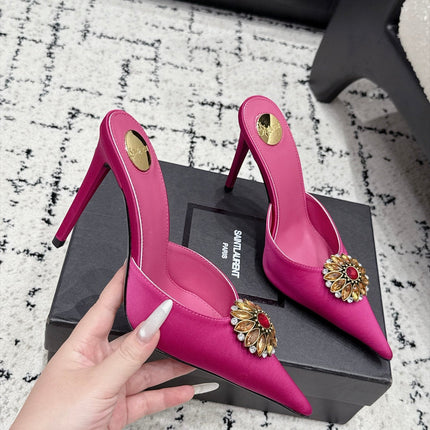 YSL 26S HEELED MULES 105 MM IN PINK SATIN